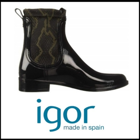 Igor Shoes Nwt Igor Black Ankle Rain Boot Wsnakeskin Insert Poshmark
